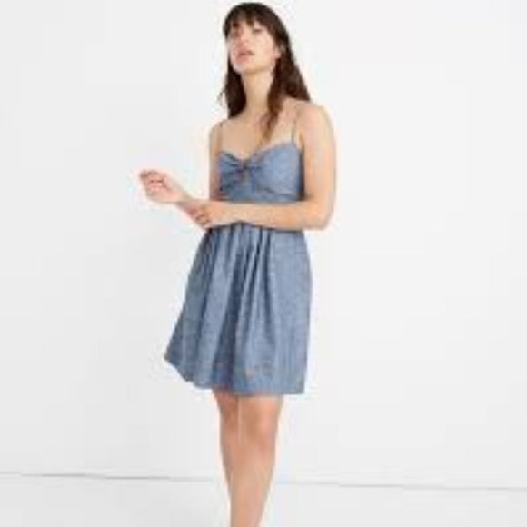 Madewell Dresses & Skirts - Madewell spaghetti strap tie front cutout chambray mini cami dress size 9